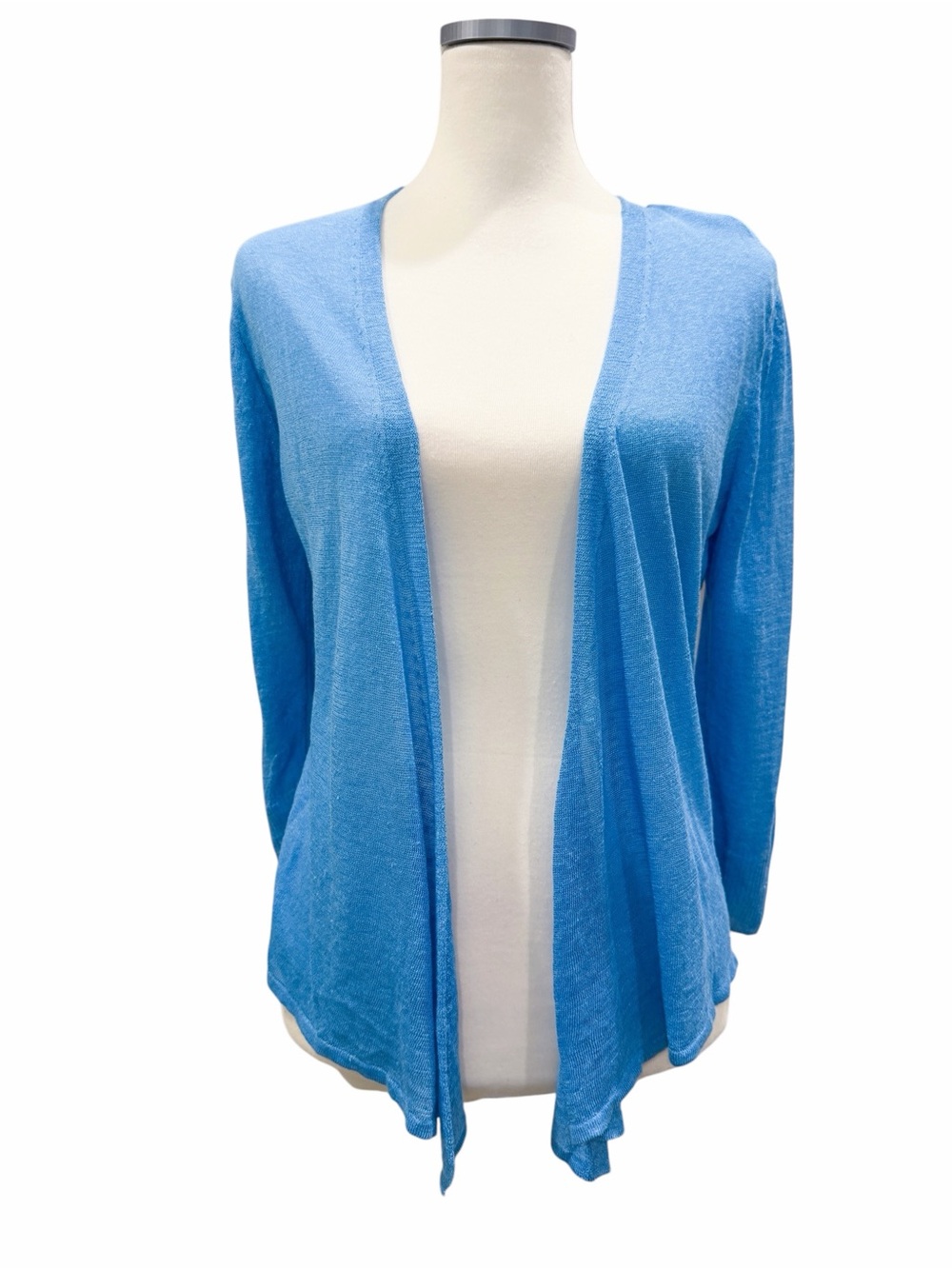 NIC+ZOE Lightweight 4 Way Slub Knit Linen Blend 3/4 Sleeve Cardigan Blue M NWT - Picture 8 of 16